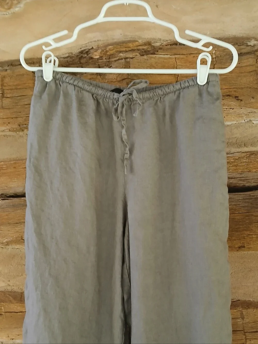 Zara Gray Mid Rise Drawstring Wide Leg Linen Pants Small